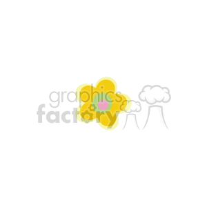 The clipart image shows a stylized yellow flower with five petals and a layered center with shades of green and pink.