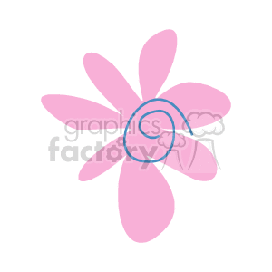 The image is a simple clipart of a pink flower with a light blue swirl in the center representing the flower's core and several petals spreading outward.