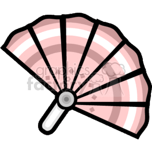 The clipart image shows a stylized representation of a folded Chinese fan. The fan has a series of panels, likely made of paper or fabric, with alternating lighter and darker pink stripes. The guard of the fan (the outer sticks) appears to be black, and there's a hinge mechanism with a pivot at the base, suggesting that the fan can be opened and closed. There are decorative elements such as small diamond shapes on the fan's surface.