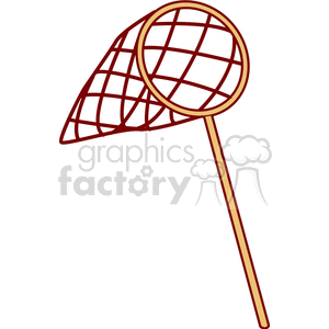 This clipart image shows a net on a pole. It is the type of net that would be used to trap animals and then safely release them into the wild. The net is red. 
