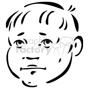 The image is a simple line drawing of a person's face. It has key facial features such as eyes, eyebrows, a nose, and a mouth, depicted with minimalistic and abstract lines. The face has short hair and appears to be that of a young individual.
