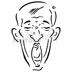 The clipart image depicts a stylized line drawing of a person's face mid-yawn. The mouth is wide open, and the eyes are closed, which typically indicates tiredness or boredom.