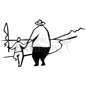 A black and white father and son going to the lake to fish