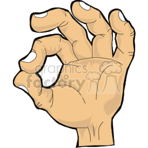 The image is a clipart illustration of a hand showing the OK hand gesture, which typically represents satisfaction, agreement, or that everything is good. This gesture might also be known as the one used by divers to signal that everything is alright underwater.