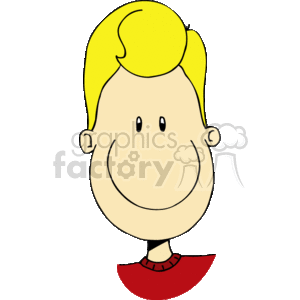 This clipart image depicts a cartoon boy who is smiling. He has blonde hair, and is wearing a red piece of clothing which could be a shirt or sweater.