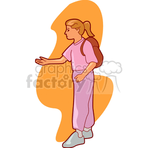 Girl in purple sweats with a backpack