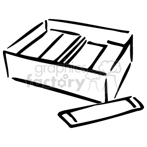The image appears to be a simple black and white line drawing of an open pack of chewing gum. Several individual sticks of gum are visible inside the open pack, and one stick of gum is lying in front of the pack, indicating it has been taken out.