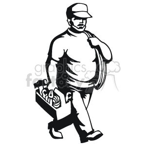 black and white image of a plumber