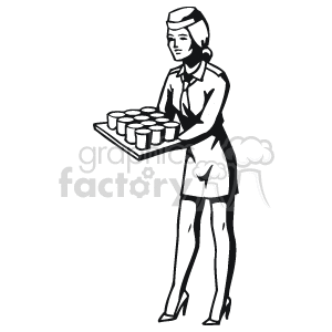 Black and white outline of a flight attendant serving