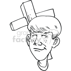 The clipart image depicts the head of a boy with a smiling expression. Behind the boy's head, there is a Christian cross. The boy appears to have short hair, freckles on the cheeks, and a simple, friendly smile.