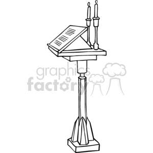 The clipart image features a lectern (podium) with an open book, likely intended to represent a Bible, on top. Additionally, there are two candles placed next to the book, which are common elements often found in Christian churches.