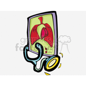 The image depicts a stylized illustration of a pair of human lungs within a light green frame, potentially representing an X-ray or medical image. There is also a stethoscope wrapped around and in front of the lung illustration. The design elements suggest themes of health, medicine, and respiratory care.
