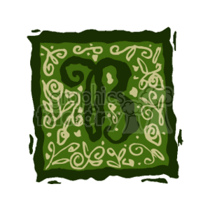 The image is a clipart representation of the letter B enclosed in a decorative square frame. The B is designed with elegant calligraphy and is surrounded by swirls and foliage-like patterns in a green color palette, conveying an artistic and ornate design characteristic of a vintage or classical style.