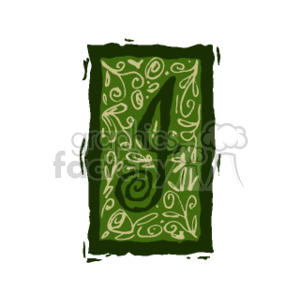 The clipart image features a stylized letter J that is ornately designed with swirls and floral patterns. The color scheme includes shades of green and the letter appears on a decorative, seemingly ancient parchment or stone tablet.