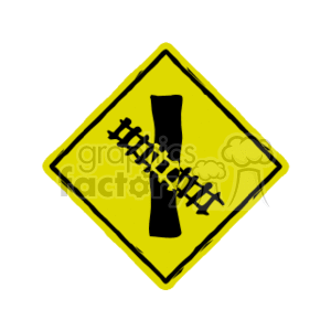 The clipart image features a railroad crossing warning sign. This is a diamond-shaped sign with a yellow background and a black symbol representing a train track and a crossing, usually indicating to the drivers that they are approaching a location where a road crosses train tracks at the same level.
