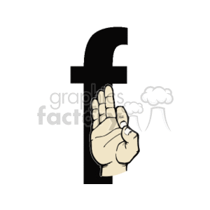 The image is a clipart representation of the sign language gesture for the letter F from the alphabet in sign language. You can see a hand with the index finger and thumb touching each other forming a circle, while the other three fingers are extended upward. The hand gesture is superimposed over a large letter F to indicate the corresponding letter of the alphabet.
