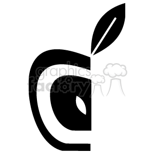 The image appears to be an abstract or stylized representation of an apple. The apple is depicted in black and white, with the negative space forming the characteristic shape of the fruit and a leaf.