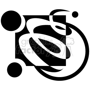 The image is a black and white line drawing that appears abstract. There are various swooping and curved lines interlinked with each other, along with some circles of different sizes connected by those lines. The design does not represent anything specific and is open to interpretation, resembling a kind of freeform, artistic doodle or an abstract interpretation of space and planetary orbits.