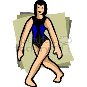 The clipart image depicts a stylized illustration of a woman engaged in a fitness or exercise activity. She is dressed in a black and blue leotard, suggesting an involvement in gymnastics or aerobics. The woman's pose indicates a dynamic movement, typical of a sports or exercise routine.