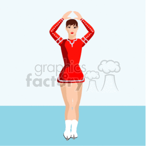 The clipart image depicts a female figure skater in a red and white skating outfit with her arms raised above her head in a graceful pose typical of a figure skating routine.