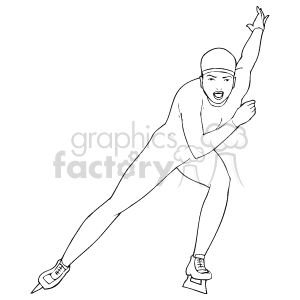 The clipart image depicts an individual ice skating. The figure is shown in an athletic pose, with one arm extended upwards and the other behind, suggesting motion or a figure skating maneuver. The person is wearing what appears to be a snug-fitting outfit and ice skates.