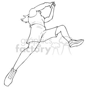 This clipart image shows a single, stylized representation of a runner mid-stride. The runner appears to be in motion, with one leg extended backward and the other bent at the knee, indicating a running action. The arms are also positioned in a typical running gesture to suggest movement. The image is a simple black and white line drawing without any background details.