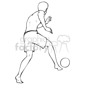 This clipart image features a simplified black-and-white drawing of a soccer player in an active pose, likely dribbling or controlling a soccer ball with their right foot. The player is depicted in sportswear, consisting of a sleeveless top and shorts.