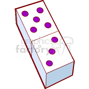The image shows two standing domino tiles connected end to end. Each domino piece is divided into two sections, and each section has a set of purple dots representing numbers. The domino piece in the foreground shows five dots on the top section and two dots on the bottom section. The image is styled as a clipart, typically used for educational materials, games-related content, or recreational-themed graphics.
Concise 