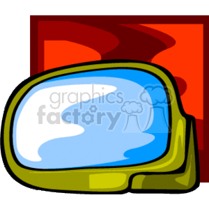 The image is a stylized clipart of a car's side mirror. It shows a simplified representation of the mirror usually found on the exterior of a car's doors, used by the driver to see the areas behind and to the sides of the vehicle.