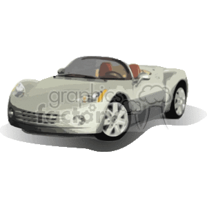 The clipart image features a stylized depiction of a silver convertible sports car. It presents a modern design with noticeable details such as the headlights, grille, alloy wheels, and side mirrors.