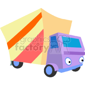 The image depicts a stylized cartoon illustration of a construction truck, often termed as a heavy vehicle used in construction tasks. The truck has a box-like rear compartment which is typical for trucks used to transport materials on construction sites.