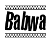 The image contains the text Babwa in a bold, stylized font, with a checkered flag pattern bordering the top and bottom of the text.