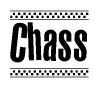 The image contains the text Chass in a bold, stylized font, with a checkered flag pattern bordering the top and bottom of the text.