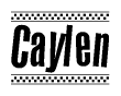 The clipart image displays the text Caylen in a bold, stylized font. It is enclosed in a rectangular border with a checkerboard pattern running below and above the text, similar to a finish line in racing. 