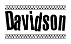 The clipart image displays the text Davidson in a bold, stylized font. It is enclosed in a rectangular border with a checkerboard pattern running below and above the text, similar to a finish line in racing. 