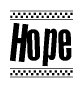 The image contains the text Hope in a bold, stylized font, with a checkered flag pattern bordering the top and bottom of the text.