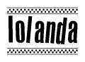 The clipart image displays the text Iolanda in a bold, stylized font. It is enclosed in a rectangular border with a checkerboard pattern running below and above the text, similar to a finish line in racing. 