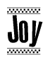The clipart image displays the text Joy in a bold, stylized font. It is enclosed in a rectangular border with a checkerboard pattern running below and above the text, similar to a finish line in racing. 