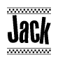 The image contains the text Jack in a bold, stylized font, with a checkered flag pattern bordering the top and bottom of the text.