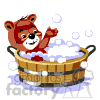   Teddy bear taking a bubble bath. 