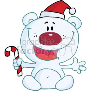 Polar Bear in a sant hat and holding a candy cane
