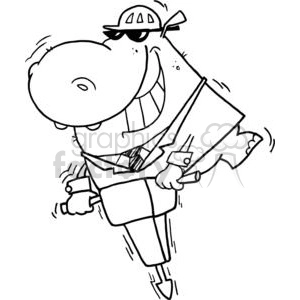 The clipart image depicts a cartoon-style character drawn in a humorous and exaggerated manner. The character appears to be a funny businessman or detective type, with an oversized nose, wearing a suit, a tie, sunglasses, and a helmet, possibly indicating a humorous take on a professional or a sleuth. The character is also depicted in mid-stride, carrying what looks like a briefcase.