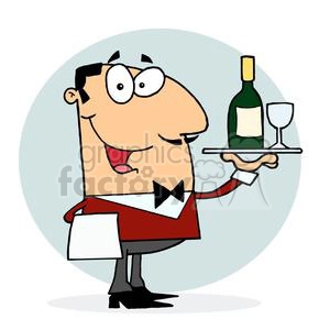 Itlian waiter serving wine with a glass