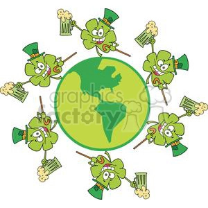 Happy Shamrocks With Hats Makes A Toast with Green Beer on The Globe