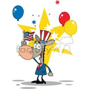 A Happy Patriotic Donkey Waving An American Flag On Independence Day With Balloons