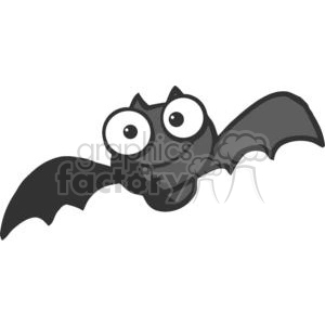This is a clipart image of a cartoon bat with exaggerated, large eyes and a somewhat goofy smile. The bat has its wings outstretched as if in flight.