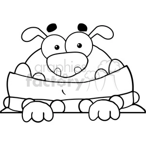 The clipart image shows a comical cartoon drawing of a dog. The dog has oversized, bulging eyes, a large round nose, floppy ears, and looks to be smiling. It appears to be a black and white line art, suitable for coloring or for use as a simple graphic illustration. The image is quite friendly and funny rather than threatening.
