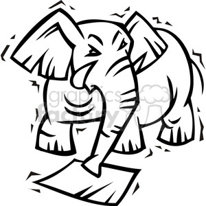 black and white image of a Republican elephant