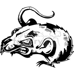 The clipart image showcases an aggressive wild rat in a stylized black and white design. The rat is depicted in a dynamic and fierce pose, with sharp lines and angles that convey movement and intensity. This design would be suitable for vinyl applications, tattoos, or other graphics where a bold rat illustration is needed.
