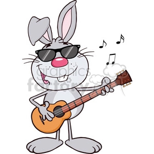 Funny Gray Rabbit With Sunglasses Playing A Guitar And Singing